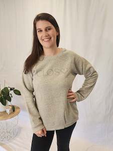 Sweater: Zip Crew Sweatshirt - Grey Marle