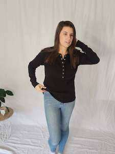 Henley: Waffle Henley - Black