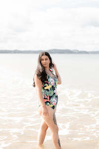 Swimwear: Tie Shoulder One Piece - Tropical