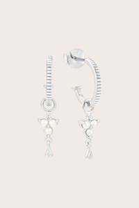 Silver Birthstone Hoops - June/Pearl