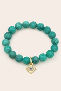 Amazonite: Protection of Eye Bracelet - Gold