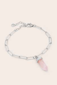 Rose Quartz: Rose Quartz Aroha Bracelet - Silver