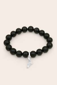 Black Agate: Black Agate Soar Bracelet - Silver