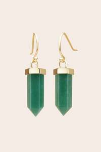 Green Aventurine: Green Aventurine Open Heart Earrings - Gold