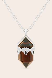 Smoky Quartz Fantail Necklace - Silver