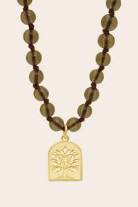 Tree of Life Smoky Quartz  Mala Necklace - Gold