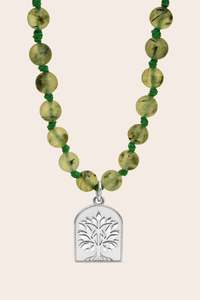 Tree of Life Prehnite  Mala Necklace - Silver