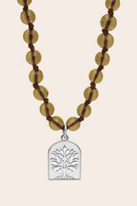 Crystal Necklaces: Tree of Life Smoky Quartz  Mala Necklace - Silver