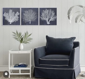 Noosa Slip Cover Arm Chair - Navy/White Piping - Coastal At Home