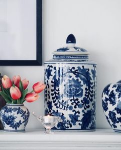 Aline Lidded Blue & White Jar - Coastal At Home
