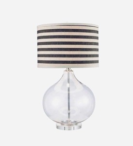 Products: Glass Lamp With Striped Linen Shade - Coastal At Home