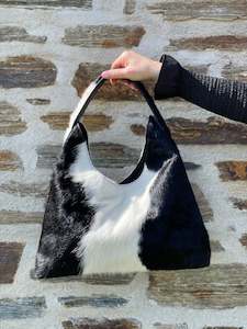 Cowhide Shoulder Bag - Black & White Bold