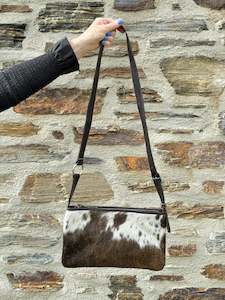Handbag: Cowhide Coastal Handbag - Brindle Brown + White