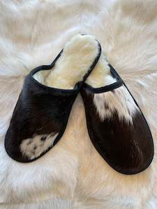 Footwear: Calfskin Scuff - Brown Bold & White