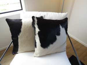 One side Cowhide Cushion 50cm x 50cm - Black & White - Black Dominant Leather Backing