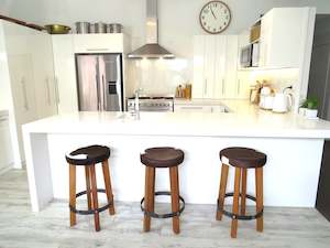 Cowhide Round Top Kitchen Stool - Brown + White