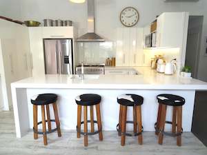 Cowhide Round Top Kitchen Stool - Black + White