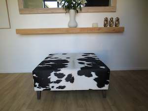 Ottomans Footstools: Black + White Large Square Ottoman - tapered legs - IN STOCK