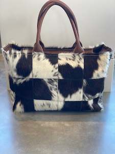 Weekend Bags Handbags Wallets: Unisex Patchwork Large Tote - Brown + White