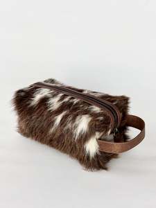 Cowhide Toiletry Kit Bag - Brown + White