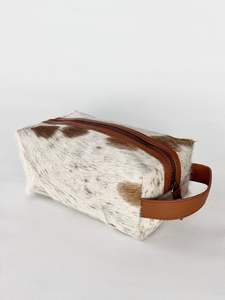 Cowhide Toiletry Kit Bag - Tan + White