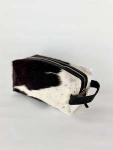 Cowhide Toiletry Kit Bag - Black + White