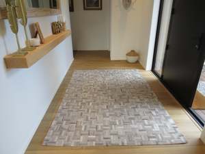 LARGE SIZE Parquet Patchwork Rectangle Rug - Grey Gris - TWO IN STOCK