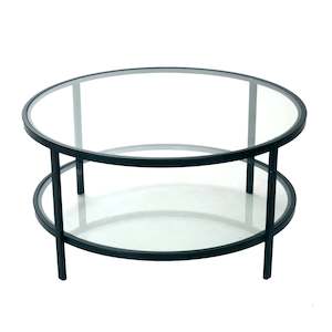 Round Glass & Black Iron Two Tier Coffee Table