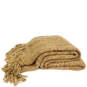 Homeware: Thick Woven Tasseled Throw - Mid Taupe