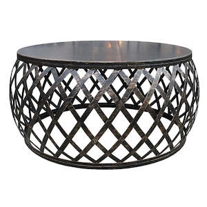 Coffee Tables: Round Lattice Coffee Table – Black & Burnt Gold