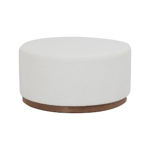 Coffee Tables: Round Upholstered Coffee Table Ottoman - Ivory & Natural