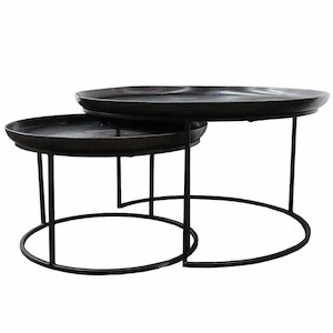 Black Round Nesting Coffee Table Duo