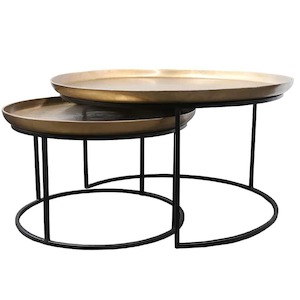 Brass & Black Round Nesting Coffee Table Duo