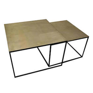 Coffee Tables: Brass & Black Square Nesting Coffee Table Duo
