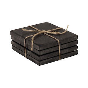 Dinnerware Serveware Mugs: Black Marble Square Coasters - Set of 4