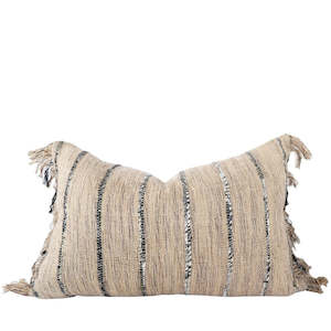 Cushions: Stripe & Tassel Rectangular Cushion - Natural Tones