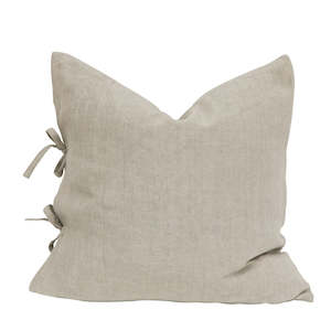 Cushions: Linen Tie Cushion - Light Grey