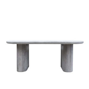 Outdoor Oval Grey Concrete Pillar Dining Table - 200cm