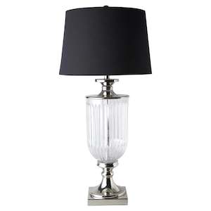 Glass Trophy Nickel & Linen Table Lamp - Black Shade