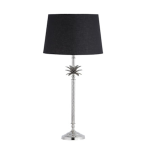 Lamps: Black Linen & Nickel Palm Table Lamp
