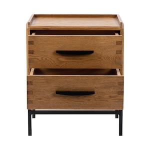 Oak & Black Trim Bedside Table - Natural