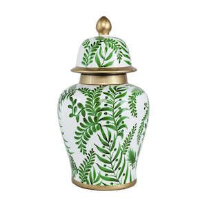 Green & White Floral Ginger Jar 35cm