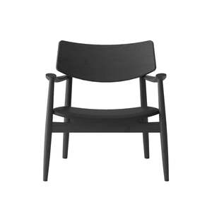 Furniture: Nordic Solid Oak & Leather Occasional Chair - Black