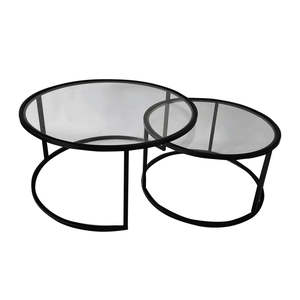 Coffee Tables: Round Glass Coffee Table Nest - Black