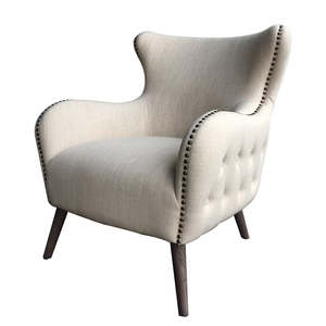 As Seen In Nz House Garden: Buttoned Linen Armchair - Natural