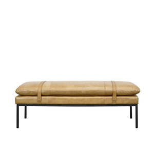 Bed Benches: Buckle Detail Leather Ottoman Bench - Tan