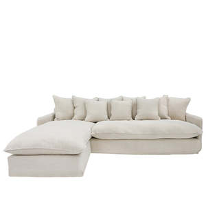 Modular Alternating L Shaped Slip-Cover Sofa - Oatmeal