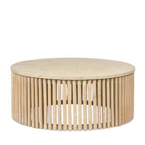 Shoreline Round Teak & Marmer Stone Coffee Table 90cm - Natural/Ivory