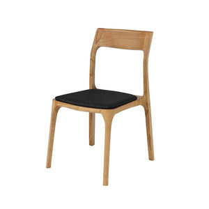 Hamptons: Ash & Leather Stackable Dining Chair - Natural Stain & Black