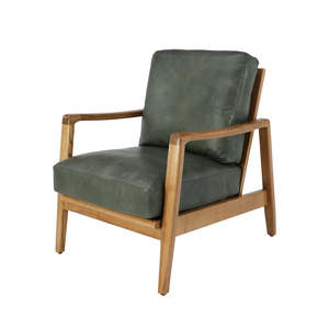 Statement Back Ash & Leather Armchair - Natural & Green